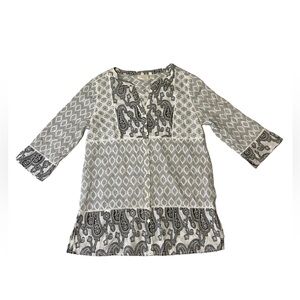 Chico’s Black & White Jacquard Tunic Blouse Medium
